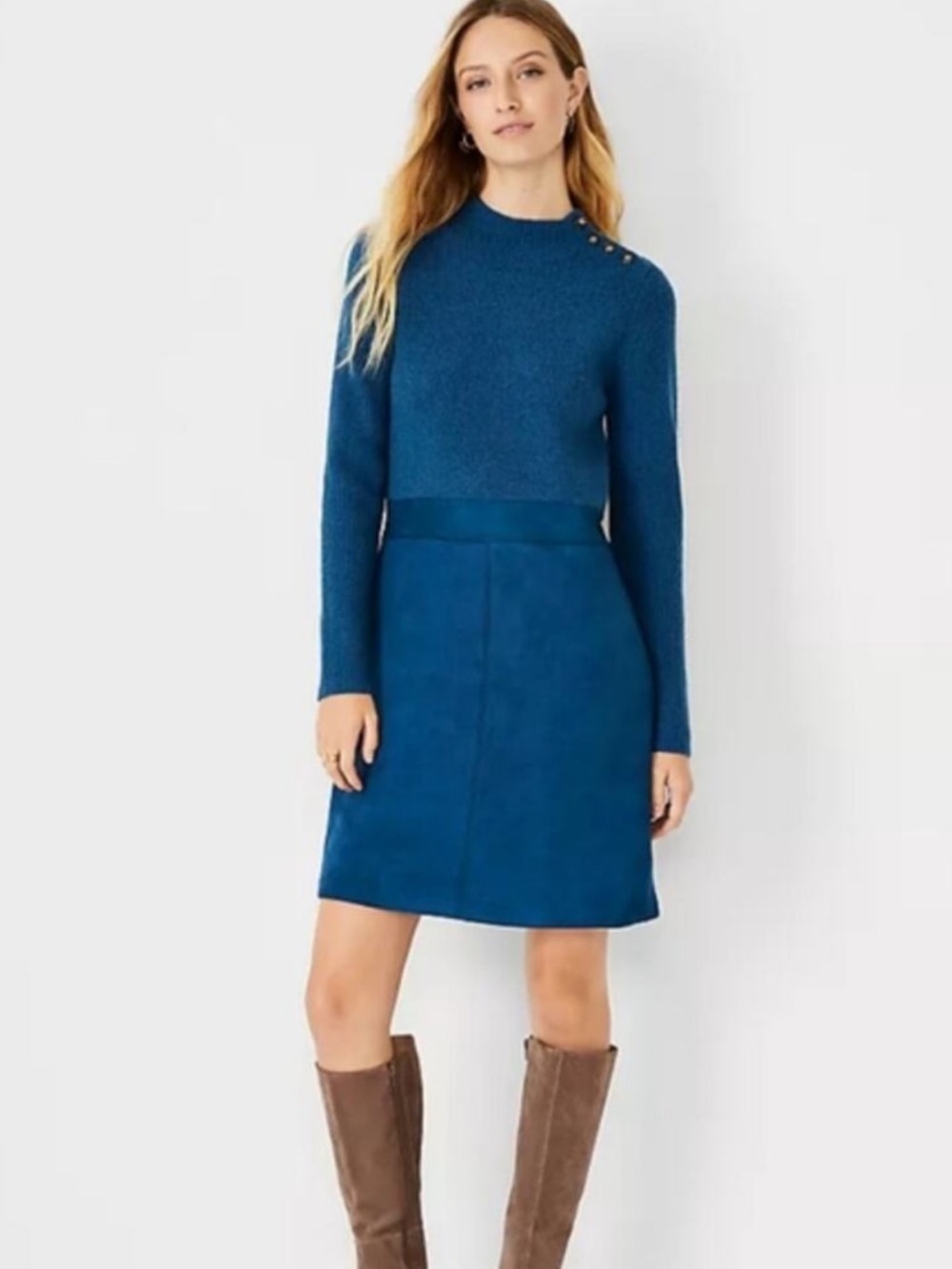 NWT Ann Taylor Faux Suede Long-Sleeve  Sweater Dress